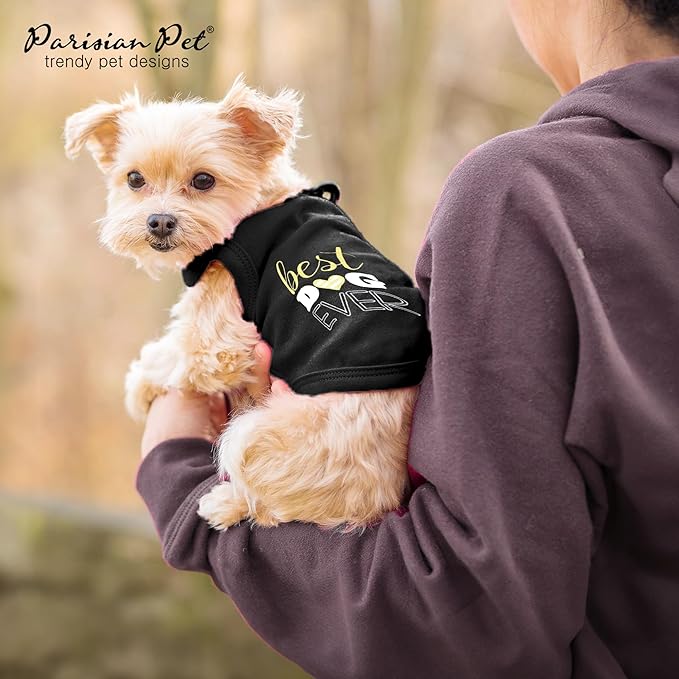 Parisian Pet Dog Tshirt - Embroidered “ Best Dog Ever “ Tank Top - Pure Cotton and Lightweight Pet Vest - Sleeveless Black Tee Shirts - Machine Washable Shirt for Large Dogs - 3XL