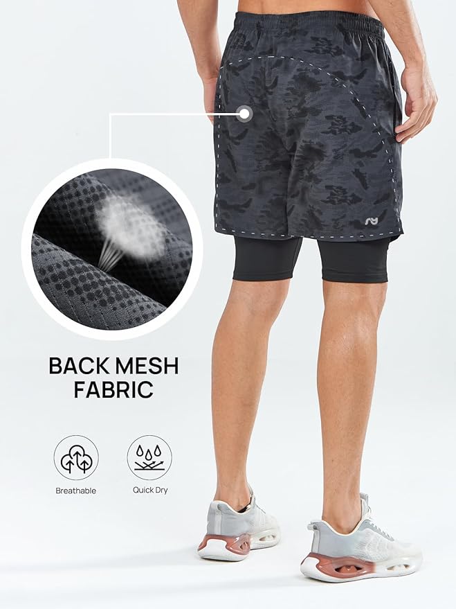 NORTHYARD Men's 2 in 1 Workout Shorts 5" Running Athletic Quick Dry Shorts Gym Sports Basketball Tennis with Phone Pockets