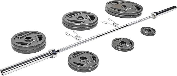 Signature Fitness Cast Iron Olympic 2-Inch Weight Plates Including 7FT Olympic Barbell, 130-Pound, 300-Pound or 325-Pound Set, Multiple Packages