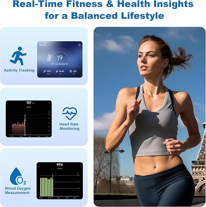Smart Ring-Size First Before You Buy, No APP Subscription,7-10 Days of Use,Sleep & Activity Real-Time Monitor, Stress/Heart Rate/SPO₂ Tracker, Compatible with iOS and Android (Black, 10)