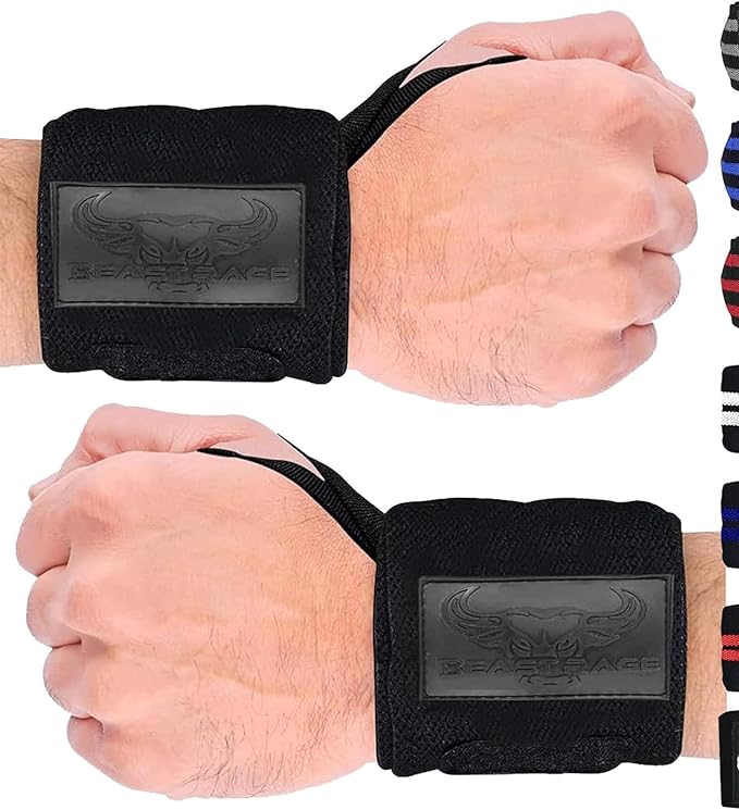 BEAST RAGE Wrist Wraps for Weightlifting - Adjustable Lifting Straps With Thumb Loop for Enhanced Gym Support, Powerlifting, Bodybuilding and Workout