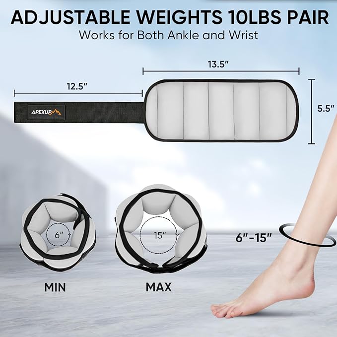 APEXUP 10lbs/Pair Adjustable Ankle Weights for Women and Men