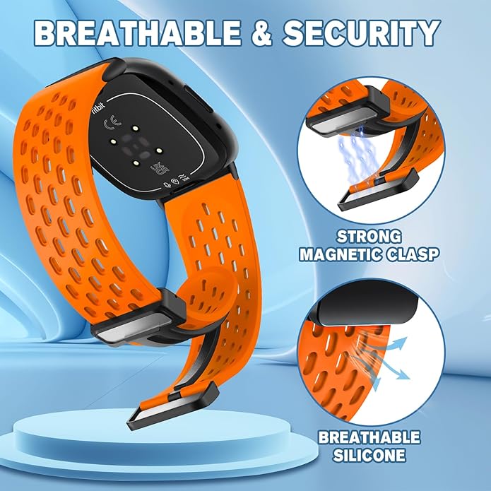 Magnetic Anti Sweat Sport Band Compatible for Fitbit 2/Fitbit Versa 4/Fitbit Sense/Fitbit 3, Waterproof