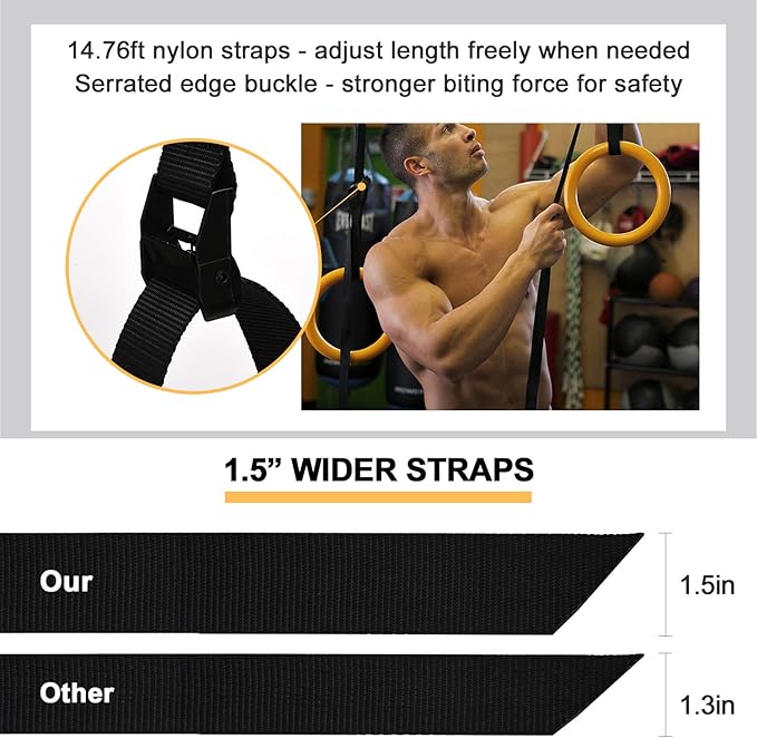 PACEARTH Gymnastic Rings 1100lbs Capacity with 14.76ft Adjustable