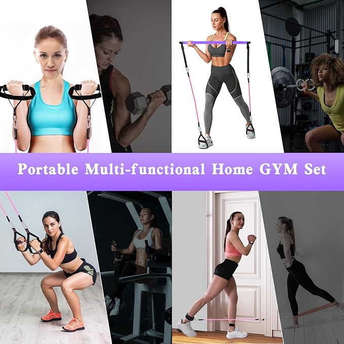 Pilates Bar Kit with Resistance Bands,Pilates Bar with Stackable Bands Workout Equipment for Legs,Hip,Waist and Arm,Exercise Fitness Equipment for Women & Men Home Gym Yoga Pilates