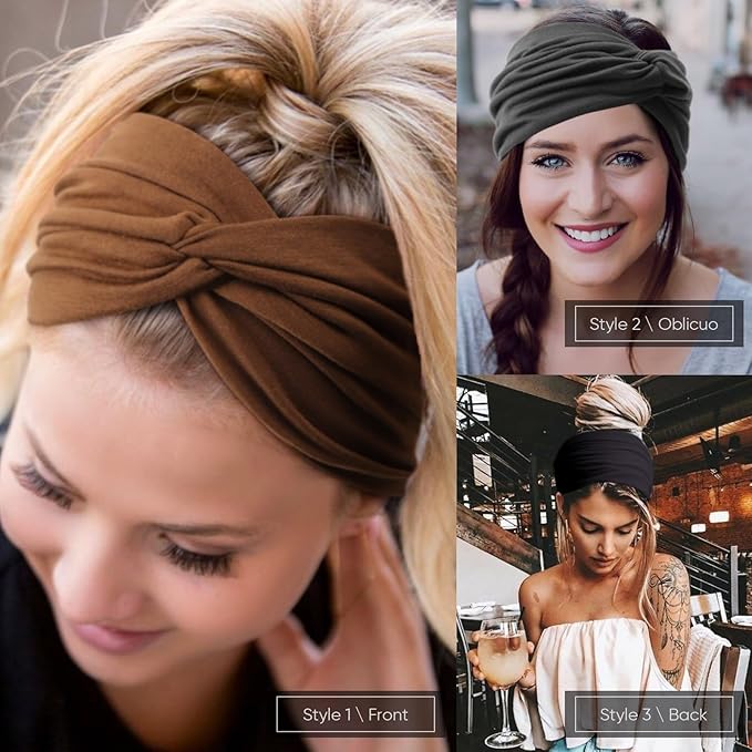 DRESHOW 8 Pcs Wide African Turban Headbands for Women - Vintage Wrap for Sports, Workouts and Hair Accessories