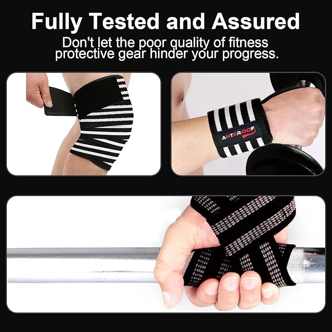Strength Training Kit: Knee Wraps, Wrist Wraps, and Lifting Straps Set (3 Pairs) - Ultimate Protection for Weightlifting, Bodybuilding, and Fitness Workouts