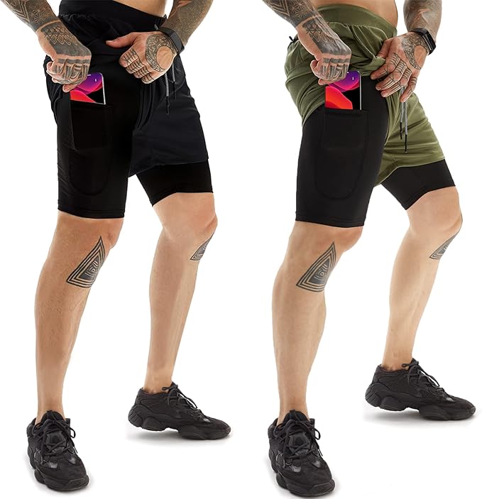 OEBLD Mens Athletic Shorts 2-in-1 Gym Workout Running 7'' Shorts with Towel Loop