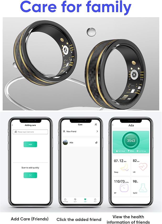 Smart Ring Heart Rate Monitor Blood Pressure Ring Sleep Tracker Fitness Ring Pedometer Step Counter Calories Fitness Tracker Waterproof Health Smart Rings for Men Women