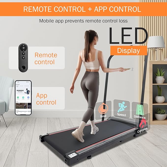 Walking Pad with 7% Incline and APP&Remote Control,300+lb Capacity Under Desk Treadmill 2.5HP Treadmill,10 HIIT Modes Treadmills for Home Office