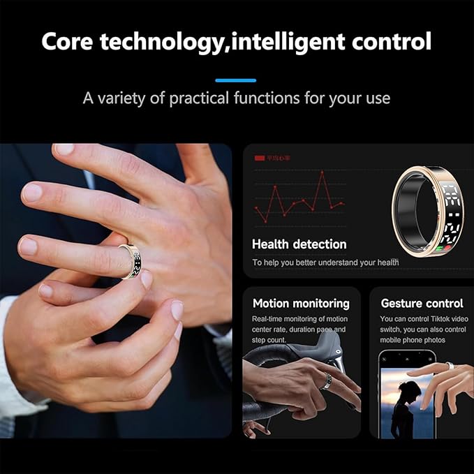Smart Ring, Fitness Tracker Ring, Cordless Sports Health Tracker with APP, Charging Case, Support BT, IP68 Activity Tracker for Men Women Birthday Gift (#10)