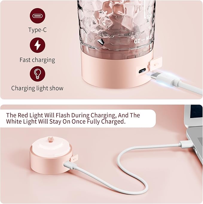 Electric Protein Shaker Bottle, 24oz Lockable Electric Blender Cup, Tritan USB Rechargeable Protein Shake Mixer, Blender Shaker Cups for Protein Shakes, Pink