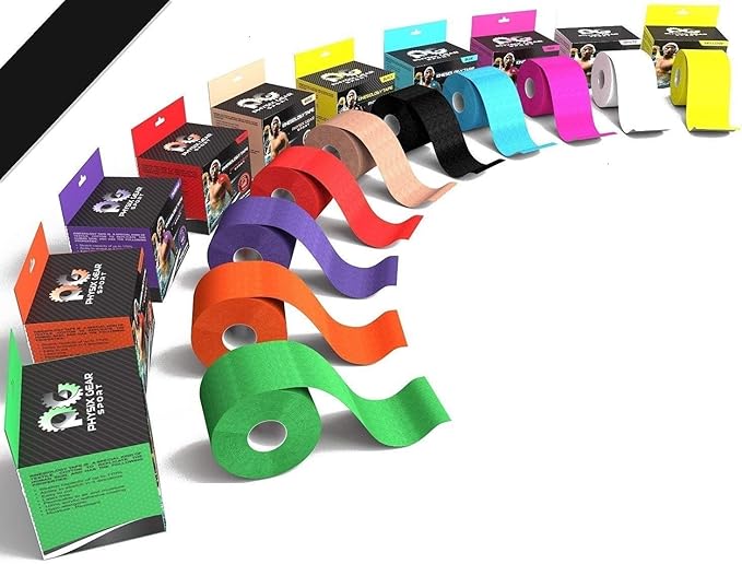 Physix Gear Cotton Kinesiology Tape Roll 16ft, Latex-Free Athletic Tape for Muscles/Joints, Waterproof Kinesiolgy, Stretchy Kinesiologytape, Gentle on Skin Kiniseaology Tape, Kinesology Tape