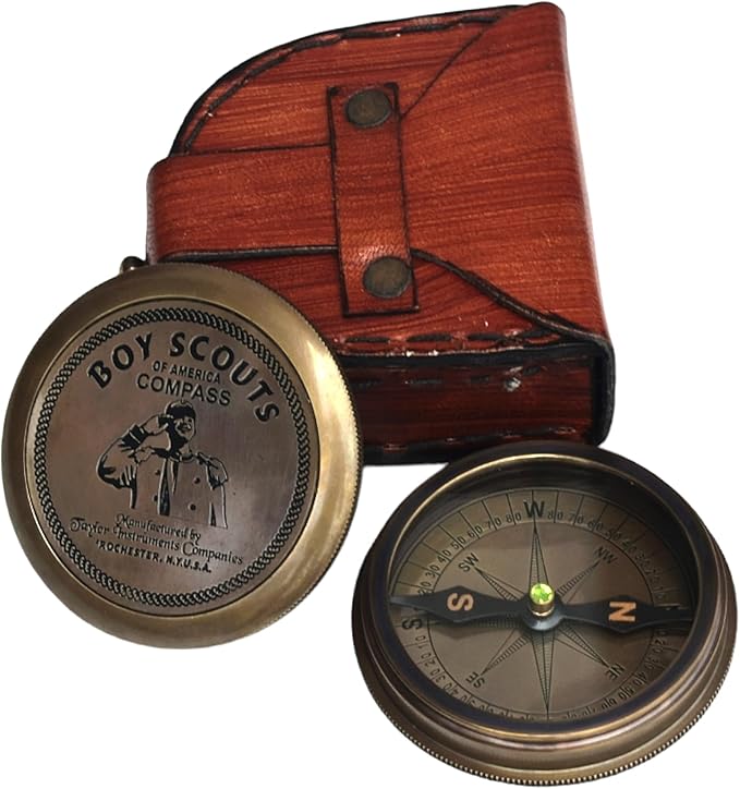 Directional Boy Scout Compass With Antique Leather Case