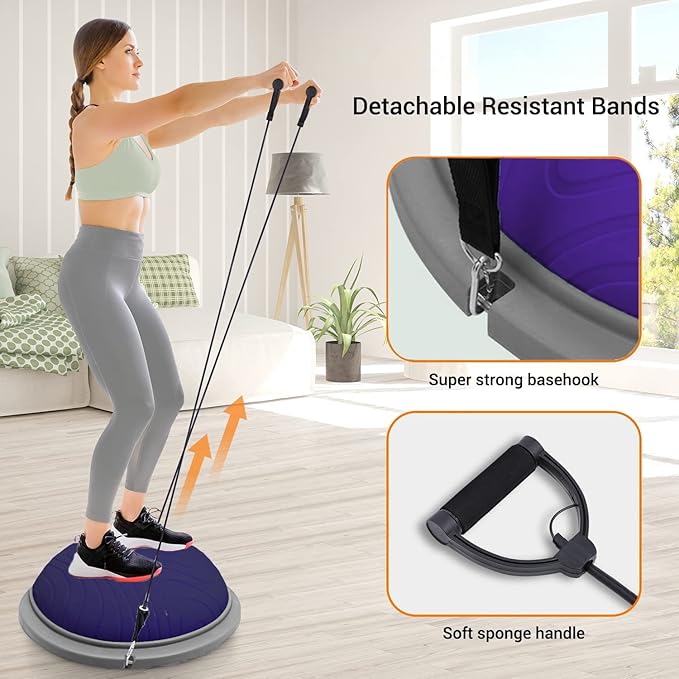 PROIRON Balance Ball Trainer - Air Dome Half Ball with Resistance Bands & Nonslip Base - 660lbs Capacity - Ideal for Yoga & Exercise