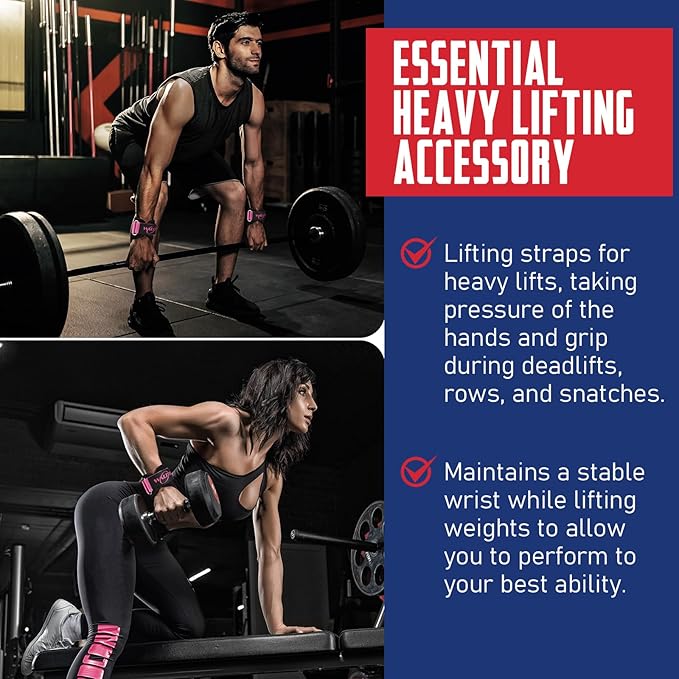 WALITO Weight Lifting Wrist Straps (Pair),Double Layer Leather Grips for Deadlift,Powerlifting and Gym Workouts, Adjustable Neoprene Padded Wrist Wraps - Men/Women, Heavy Duty Support
