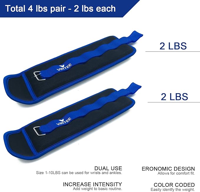Ankle/Wrist Weights for Women, Men, Kids - Arm Leg Weights Set with Adjustable Strap - Running, Jogging, Gymnastic, Physical Therapy, Fitness - Choice of 1 lb 2 lbs 3 lbs 4 lbs 6 lbs 8 lbs 10 lbs