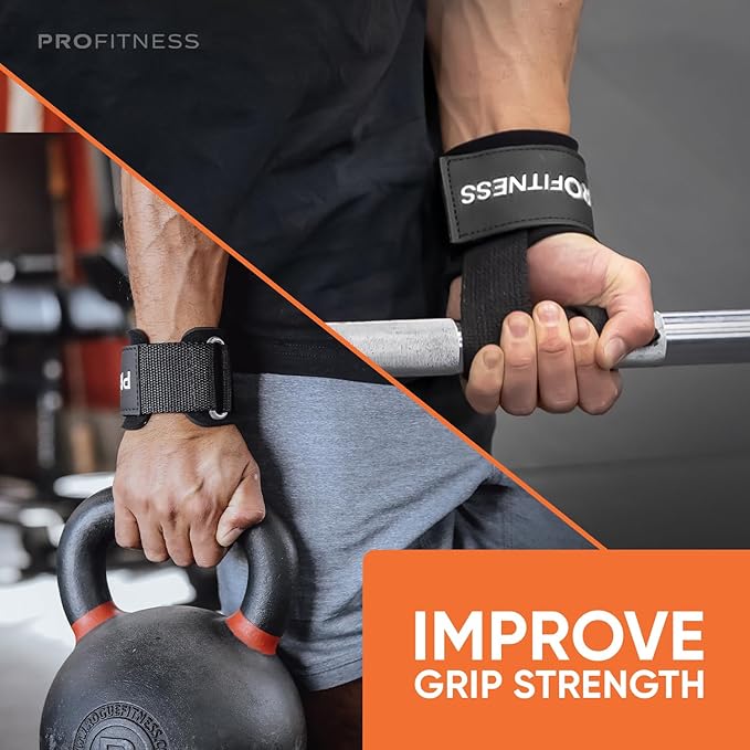 ProFitness Weight Lifting Straps - 10” Long Wrist Straps for Weightlifting - Padded Neoprene Lifting Straps Gym with Non Slip Silicone Grip Men and Women - Weightlifting Wrist Straps