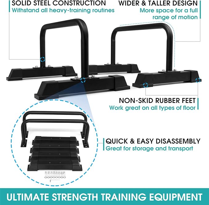 Yes4All Steel/Solid Wood Push Up Stand Parallel Bars