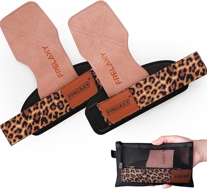 Frelaxy Lifting Wrist Straps Women and Men, Weight Lifting Grips with Cushion Wrist Loop, Double Layer Leather and Storage Pouch, Gym Workout Straps for Deadlift and Powerlifting