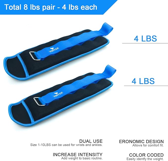 Ankle/Wrist Weights for Women, Men, Kids - Arm Leg Weights Set with Adjustable Strap - Running, Jogging, Gymnastic, Physical Therapy, Fitness - Choice of 1 lb 2 lbs 3 lbs 4 lbs 6 lbs 8 lbs 10 lbs