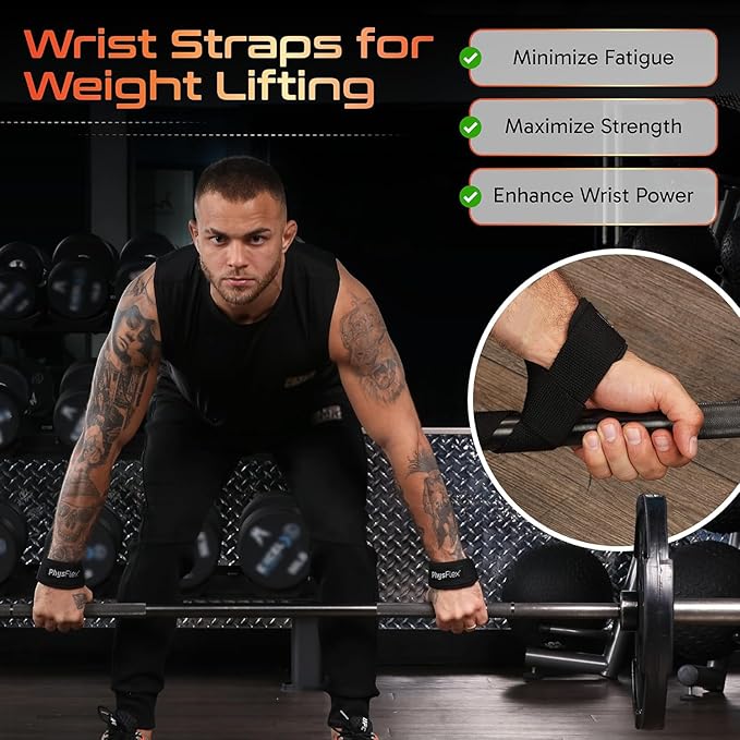 Grip Lifting Straps for Weightlifting and Strength Training, Premium Cotton and Padded Wrist Wraps, Gym Deadlift for Men & Women (Green, 1-Pair)
