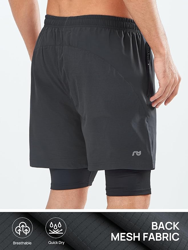 NORTHYARD Men's 2 in 1 Workout Shorts 5" Running Athletic Quick Dry Shorts Gym Sports Basketball Tennis with Phone Pockets