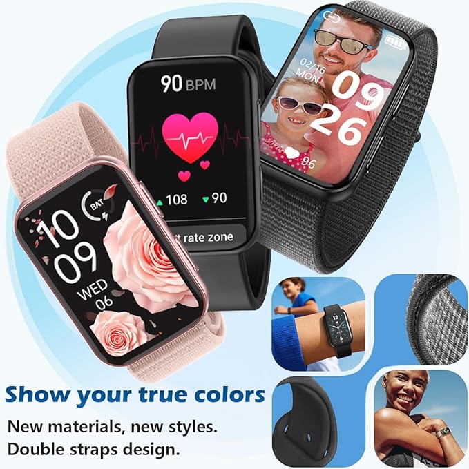 MorePro AIR2 Fitness Tracker, Smart Watch with 24/7 Heart Rate and Blood Pressure, Step Calorie Counter, Sleep & Blood oxy-gen Monitor, IP68 Waterproof Fitness Watch for Women Men Android iOS(Black)