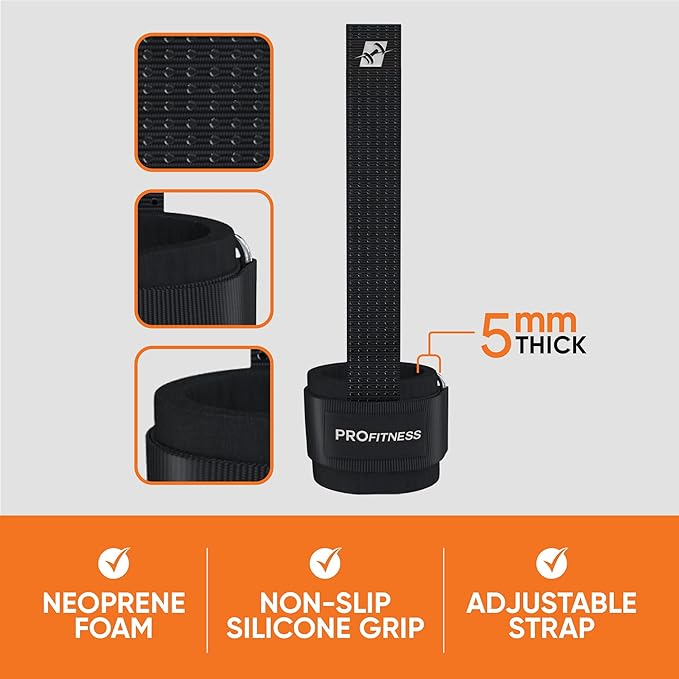 ProFitness Weight Lifting Straps - 10” Long Wrist Straps for Weightlifting - Padded Neoprene Lifting Straps Gym with Non Slip Silicone Grip Men and Women - Weightlifting Wrist Straps