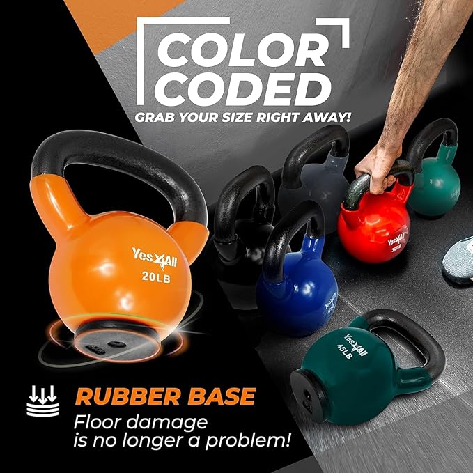 Yes4All Kettlebells Rubber Base (10-65 lbs)