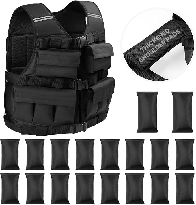Weighted Vest for Men Woman 18lbs | 30lbs | 40lbs - With Shoulder Pads, Adjustable Weight Vest For Walking, Rucking, Cross Training, Running, Muscle Building - Breathable, Comfortable, Washable