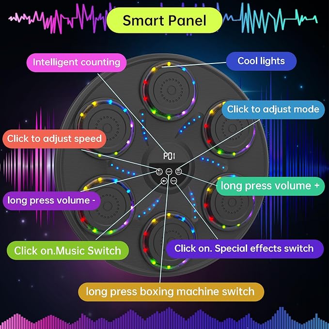 Music Boxing Machine Smart Bluetooth Boxing Equipment for Adults and Kids Home Gym Workout Exercise(2 Pairs of Gloves)