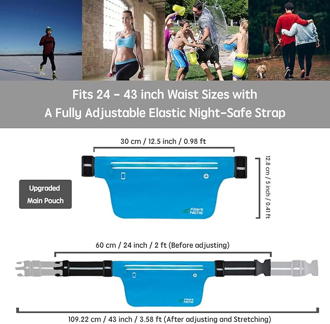UltraSlim Fanny Waist Pack – Water Resistant Bag 24 to 43inch Waists, 6.7inch –