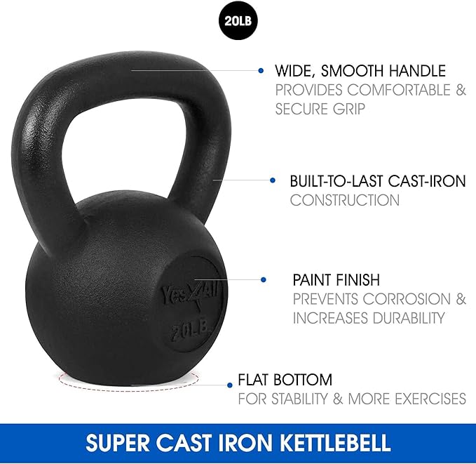 Yes4All Kettlebell Adjustable/Cast Iron/Protective Base Solid Smooth