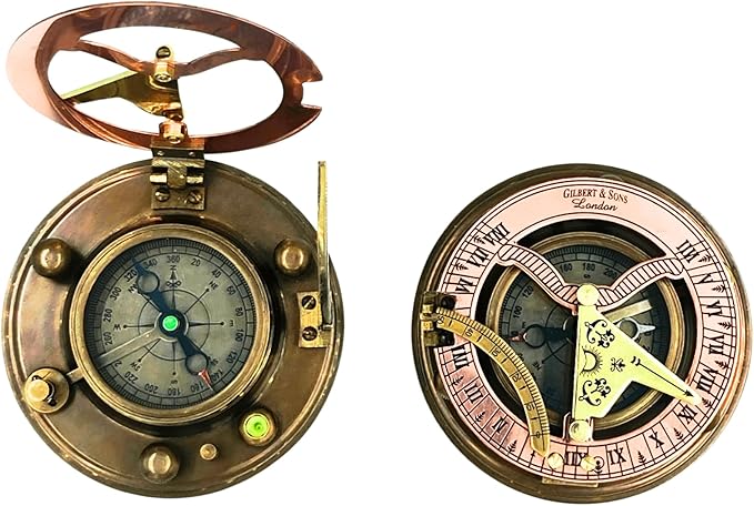 Gilbert and Sons Antique Brass Sundial Compass 4 inches