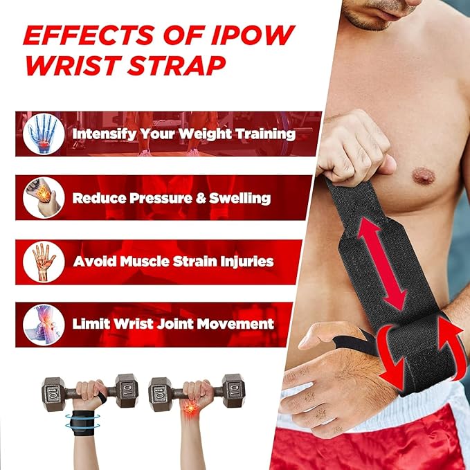 IPOW 18'' Professional Wrist Wraps for Weightlifting 2 Pack(IPF Approved), Heavy Duty Gym Wrist Straps for Working Out, Weight Lifting Wrist Brace for Men & Women, Wrist Support with Thumb Loop