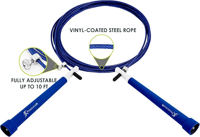 ProsourceFit Speed Jump Rope 10’ Adjustable Length, Super Fast Turning for Cardio, Boxing