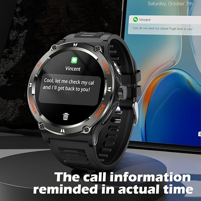 Yihou Smart Watch with Compass and Flashlight, Military Activity Tracker for Android iOS(Bluetooth Call Answer/Dial Calls) Rugged Smartwatch AI Voice Assistant/Heart Rate/Blood Pressure