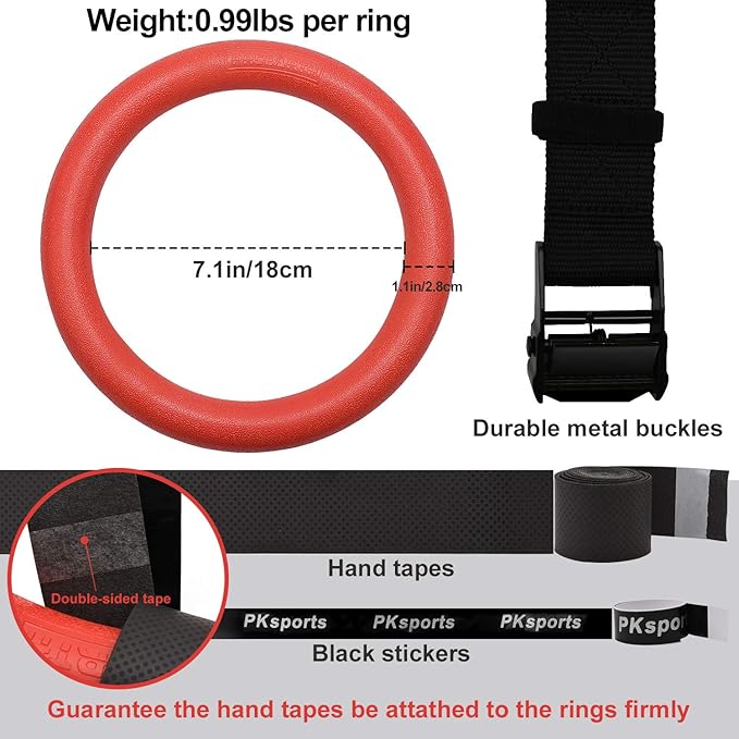 PACEARTH Gymnastic Rings 1100lbs Capacity with 14.76ft Adjustable