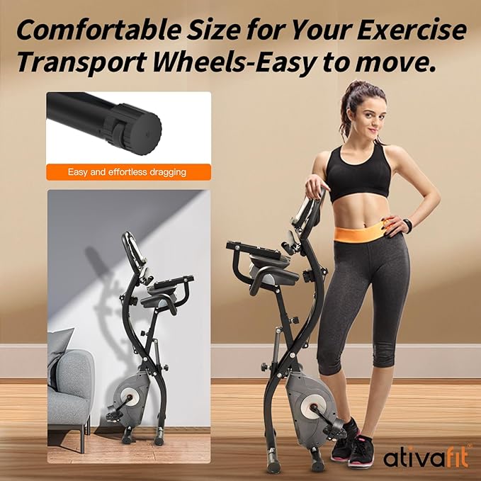 ATIVAFIT Exercise Bike Foldable Fitness Indoor Cycling Bike Magnetic 3 in 1 Upright Recumbent Exercise Bike with Resistance Bands for Home Workout