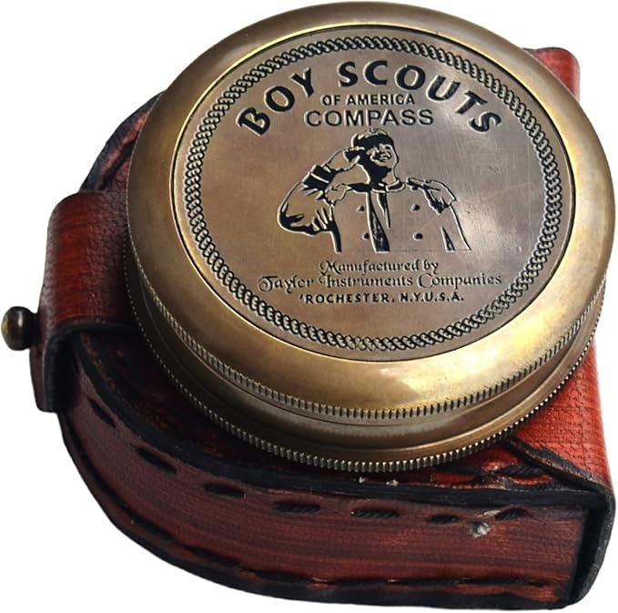Directional Boy Scout Compass With Antique Leather Case