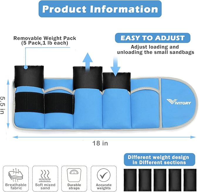 Vivitory Adjustable Ankle Weights for Women & Men 2 to 10 Lbs,