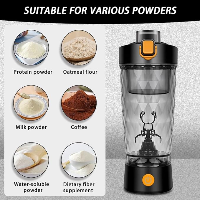 Electric Protein Shaker Bottle, USB Rechargeable Mixing Cup, Water Drink Mixer Portable Bottles for Gym Sport (Black)
