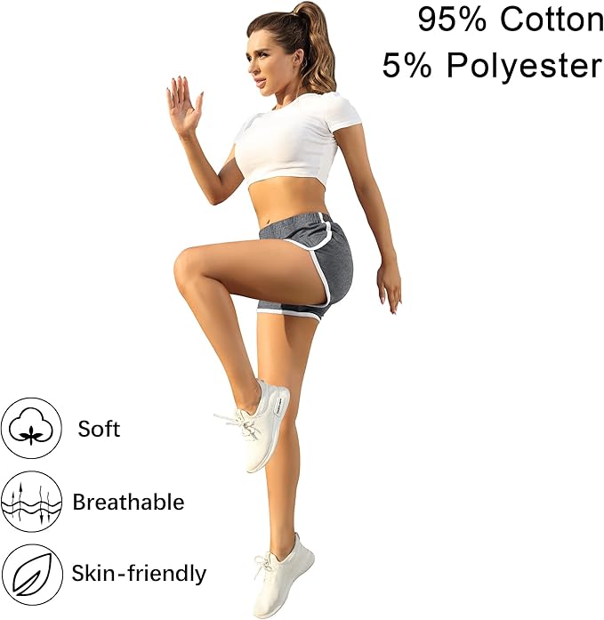 URATOT Women's Cotton Gym Yoga Summer Running Active Dance Elastic Shorts, Pack of 2