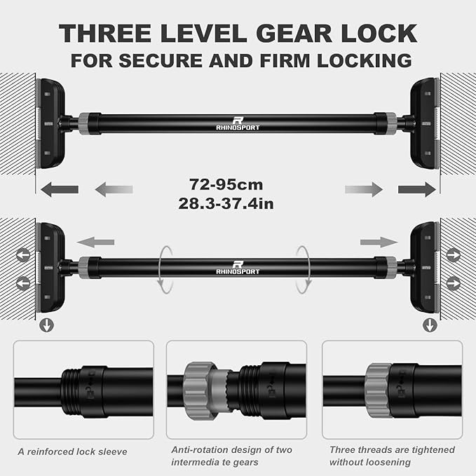 RHINOSPORT Door Pull Up Bar Doorway Chin Up 69-92 cm (27.1in-36.2in) Workout