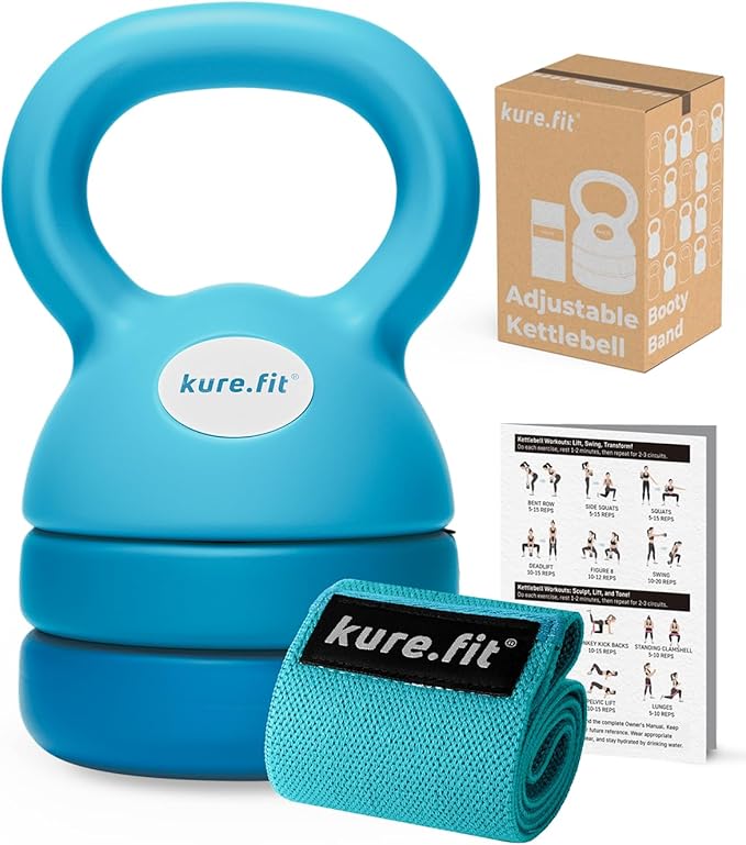 Adjustable Kettlebell | 5 lb - 12 lb | Kettlebell Weights Set for Home Gym | Full-Body Workouts, Strength Training, Weight Loss | Fabric Booty Band | Beginners & Women