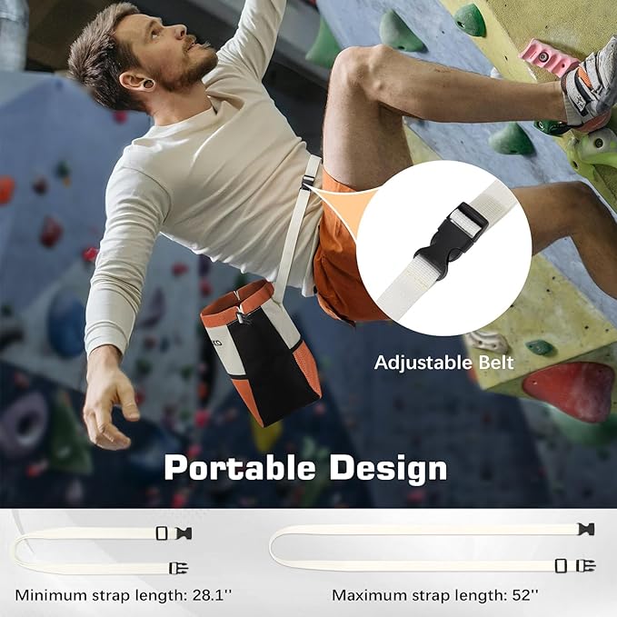 MoKo Chalk Bag for Rock Climbing, Large Capacity Climbing Chalk Bag with Magnetic Snap and Zipper Pocket, Portable Chalk Bucket for Rock Climbing, Weight Lifting, Bouldering, Gymnastics, Fitness
