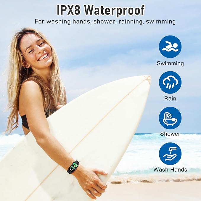Health Fitness Tracker, Smart Watch with 24/7 Heart Rate Blood Pressure Sleep Monitor,126 Sports Modes,IP68 Waterproof Step Calorie Counter Pedometer Activity Trackers for Android&iPhone Women Bla