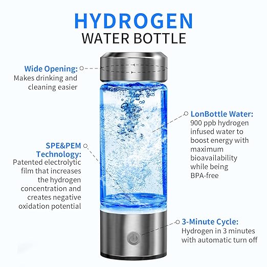 Hydrogen Water Bottle, Portable Hydrogen Water Ionizer Machine, Hydrogen Water Generator, Rechargeable Hydrogen Rich Water Glass Health Cup for Home Travel (Silver)