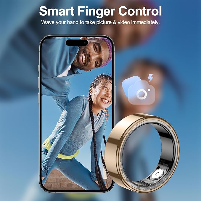 Temdan Smart Ring (Upgraded), Wearable Fitness Smart Ring Health Tracker, Sleep Quality & Heart Rate & Blood Oxygen Monitoring, IP68 Waterproof, No Subscription Fees, Smart Ring, Gold, Size 11
